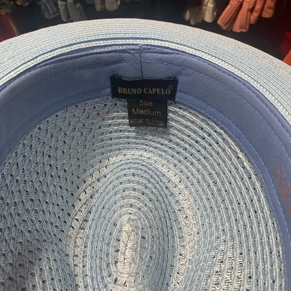 Bruno Capelo Light Blue Woven Hat with Feather Accent - Picture 4 of 4